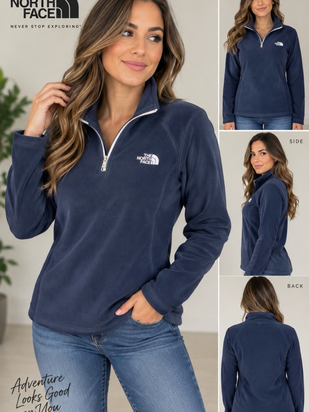 The North Face Women’s Navy Quarter-Zip Fleece Pullover Size XL